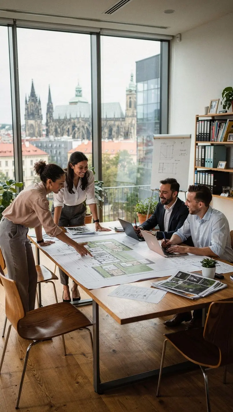 Ilustrace plánovaného rozvoje městské infrastruktury a veřejných prostor.